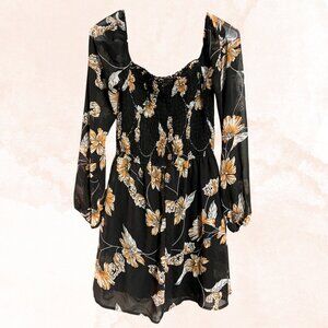Altar'd State Black Balloon Sleeve Floral Mini Dress